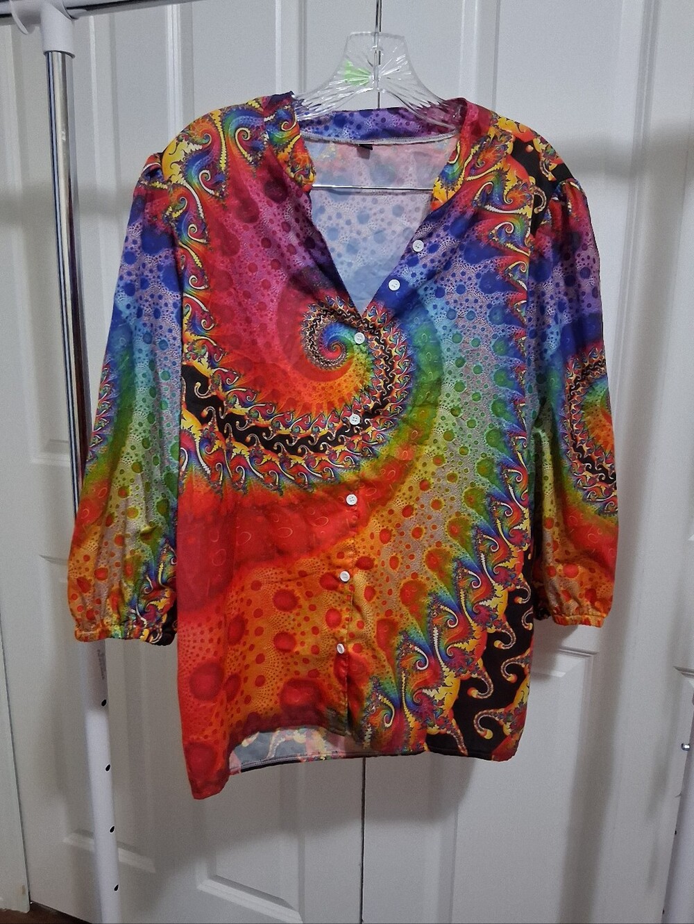 Multicolor Spiral-Print Button Down Blouse - Women
